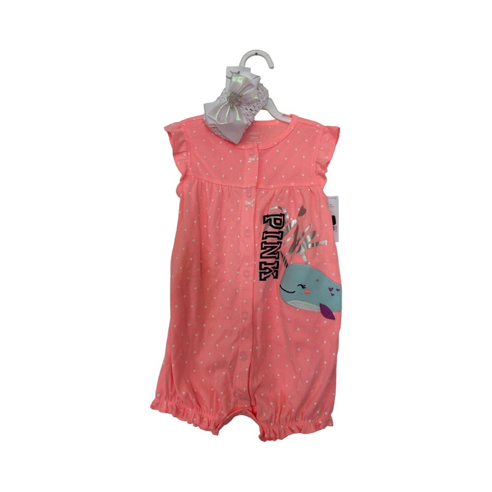 Pink Baby Romper with Narwhal Design
